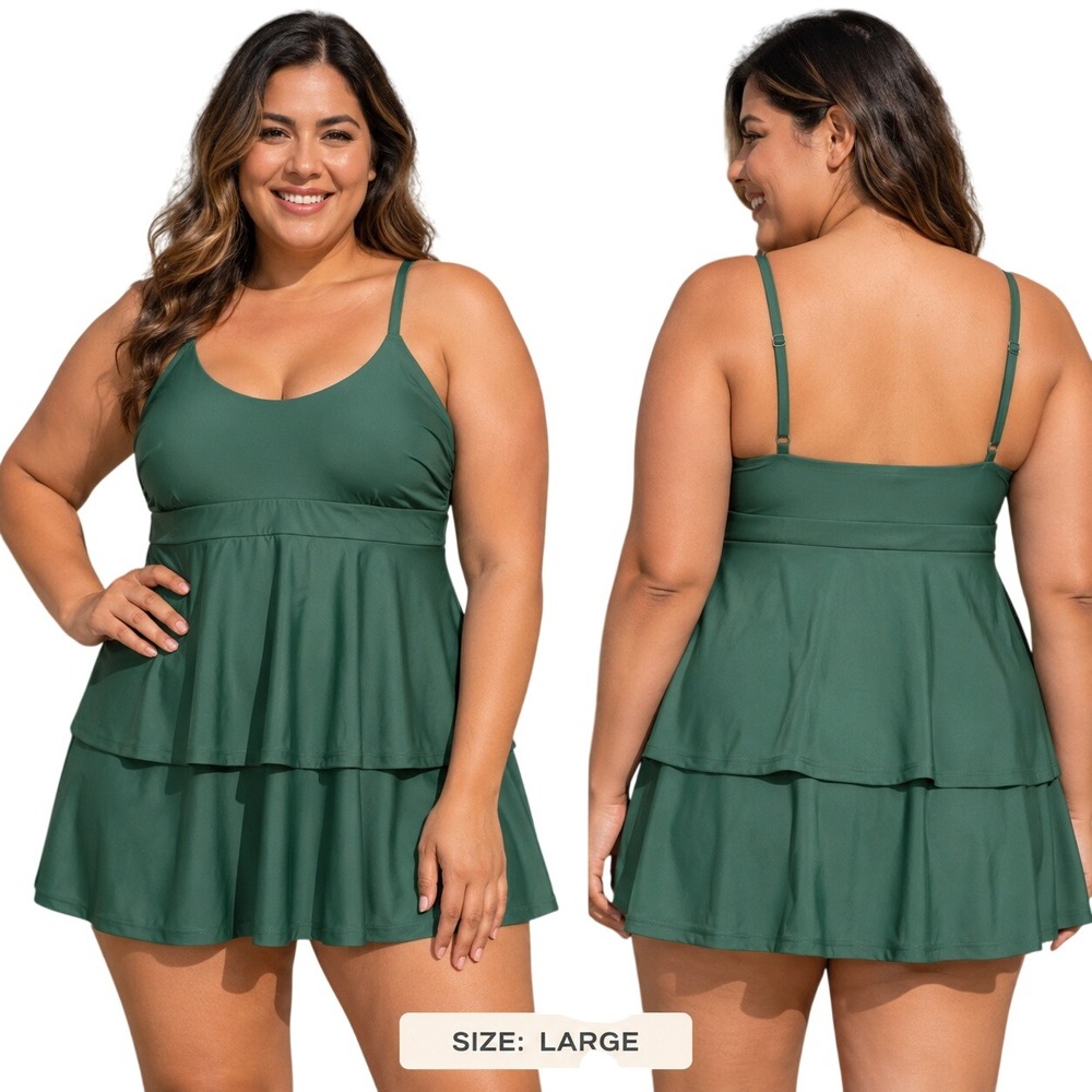 Swim by Cacique NWOT Green Tiered Tankini Swim Dress Plus Size 18